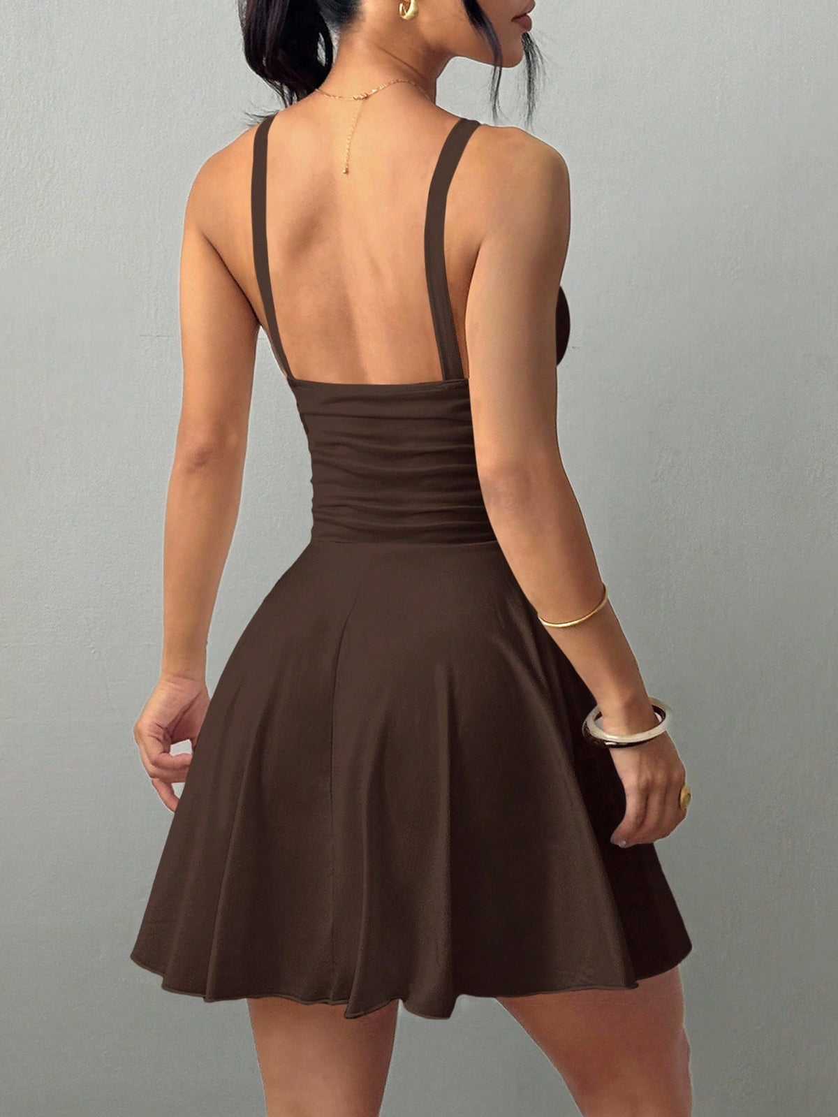 Skater Mini Dress — Brown