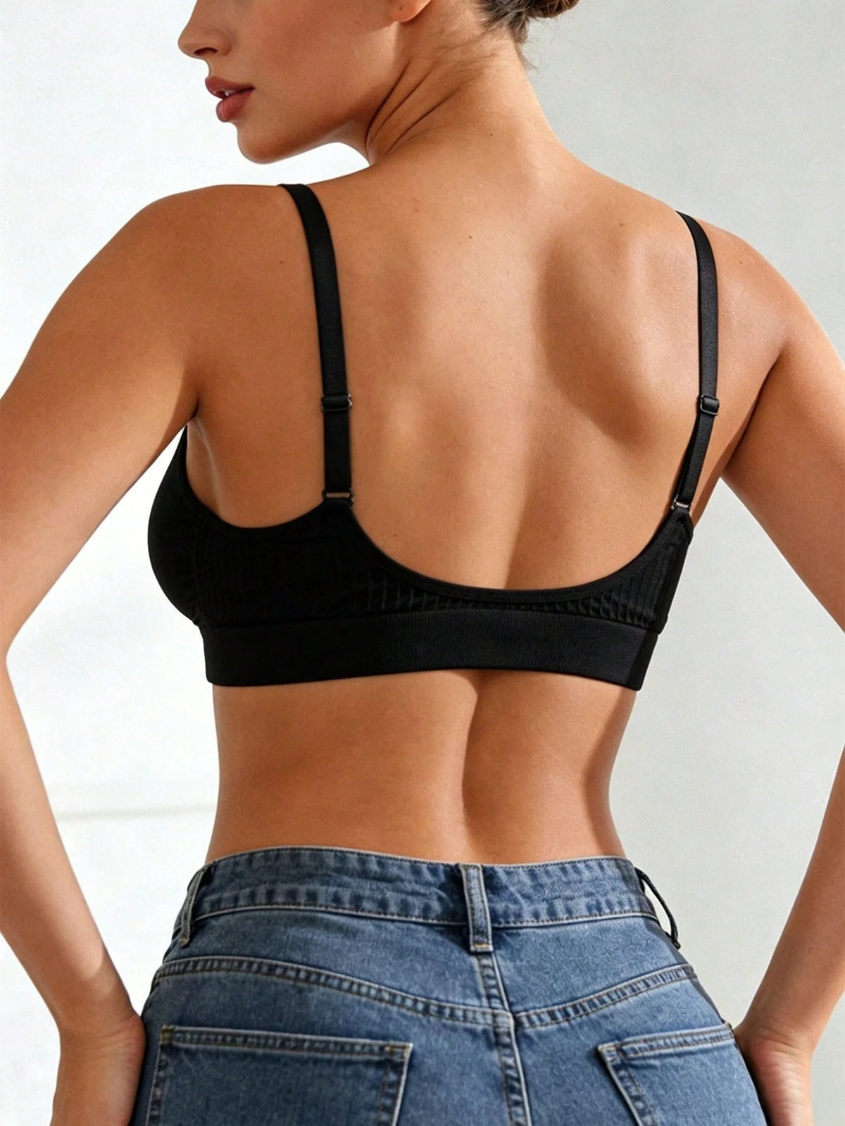 Ribbed U-Back Bra — Black