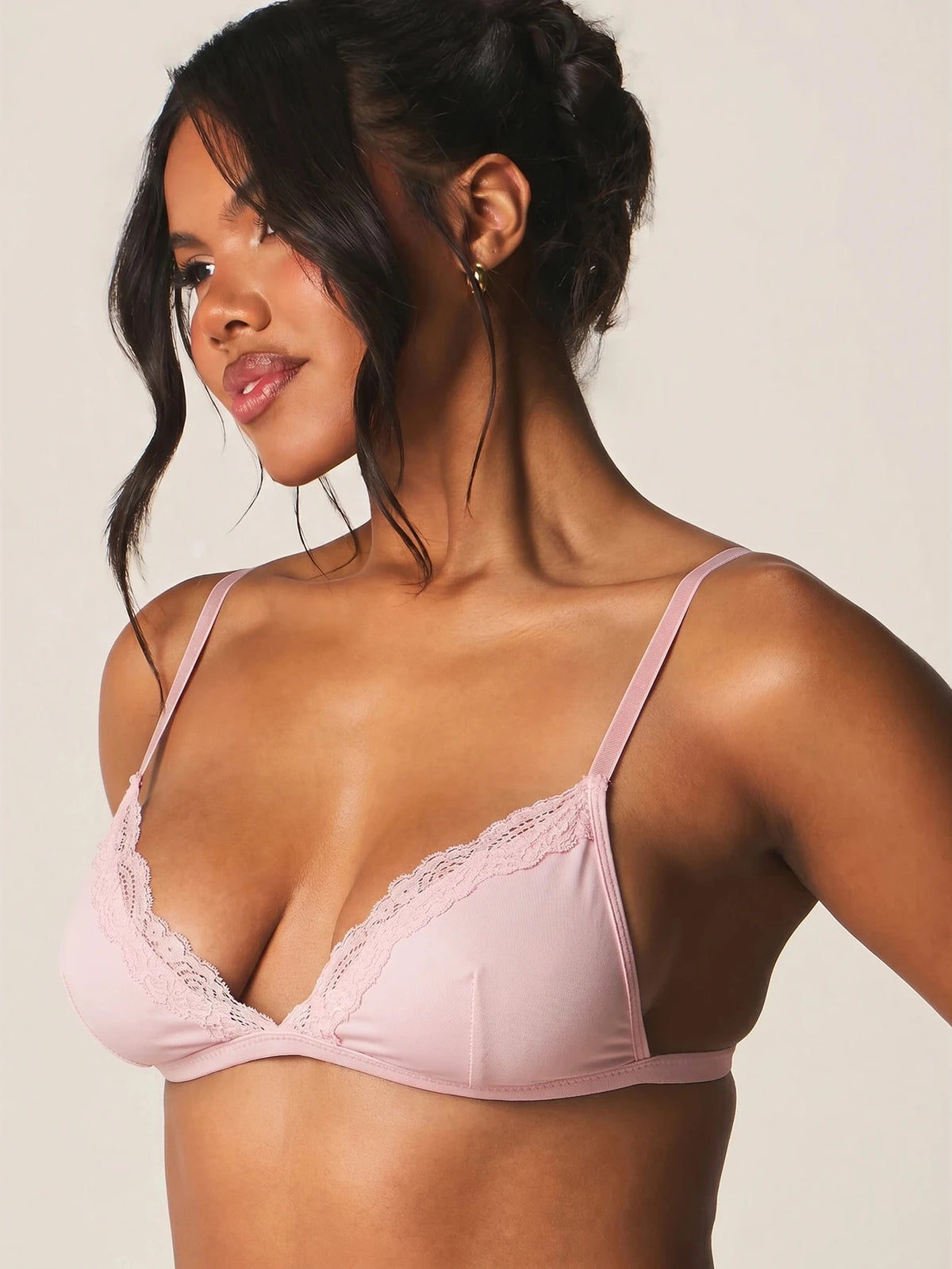 Lace-Trim Triangle Bralette — Pink
