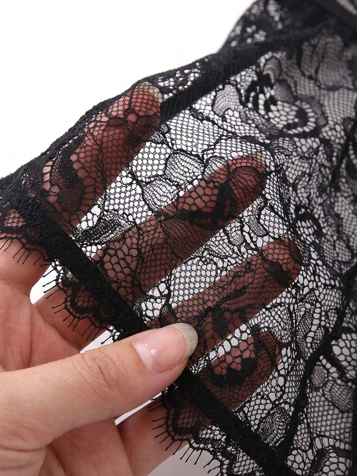 Sheer Lace Triangle Bralette — Black