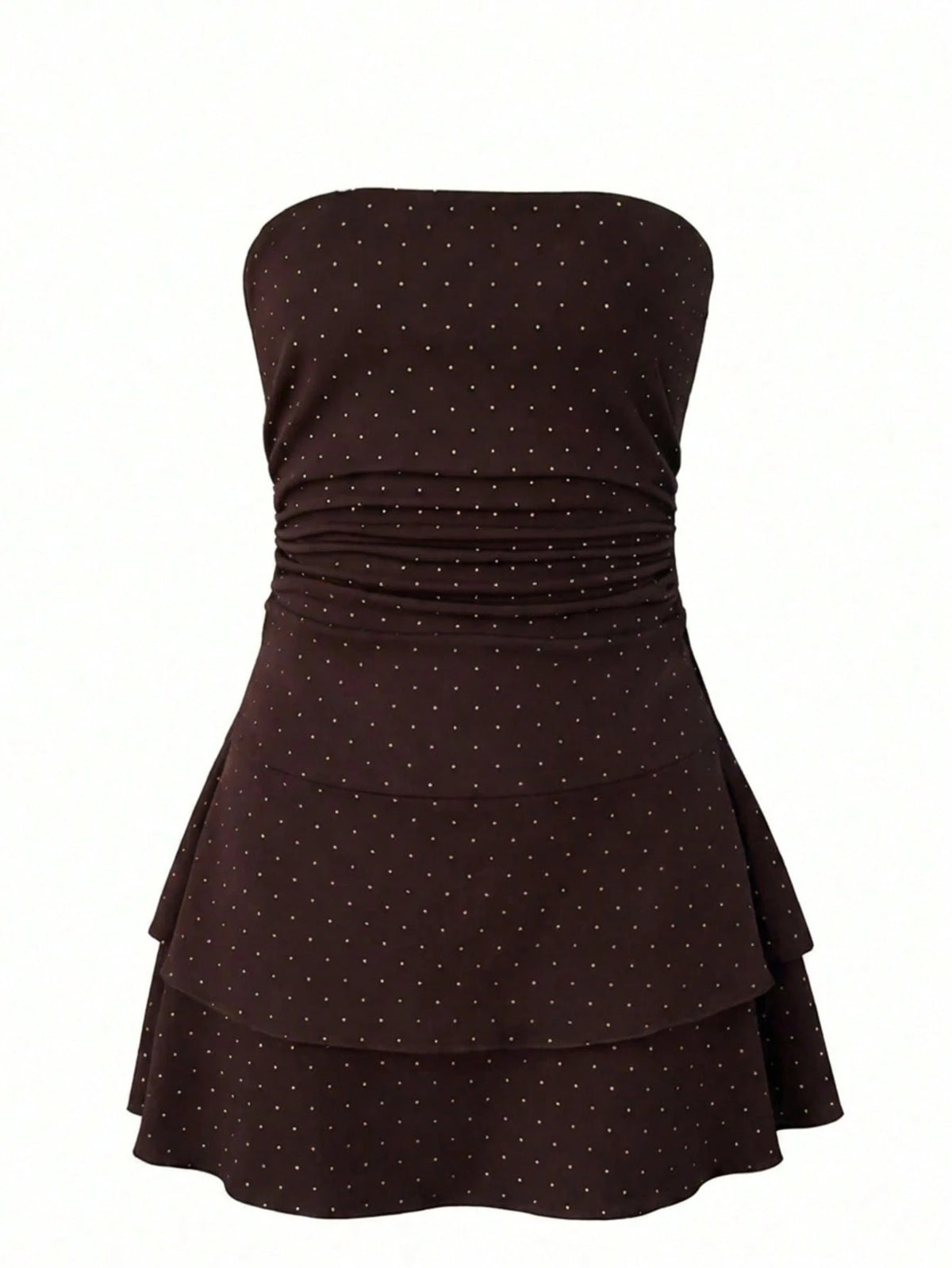 Polka Strapless Ruffle Mini — Chocolate