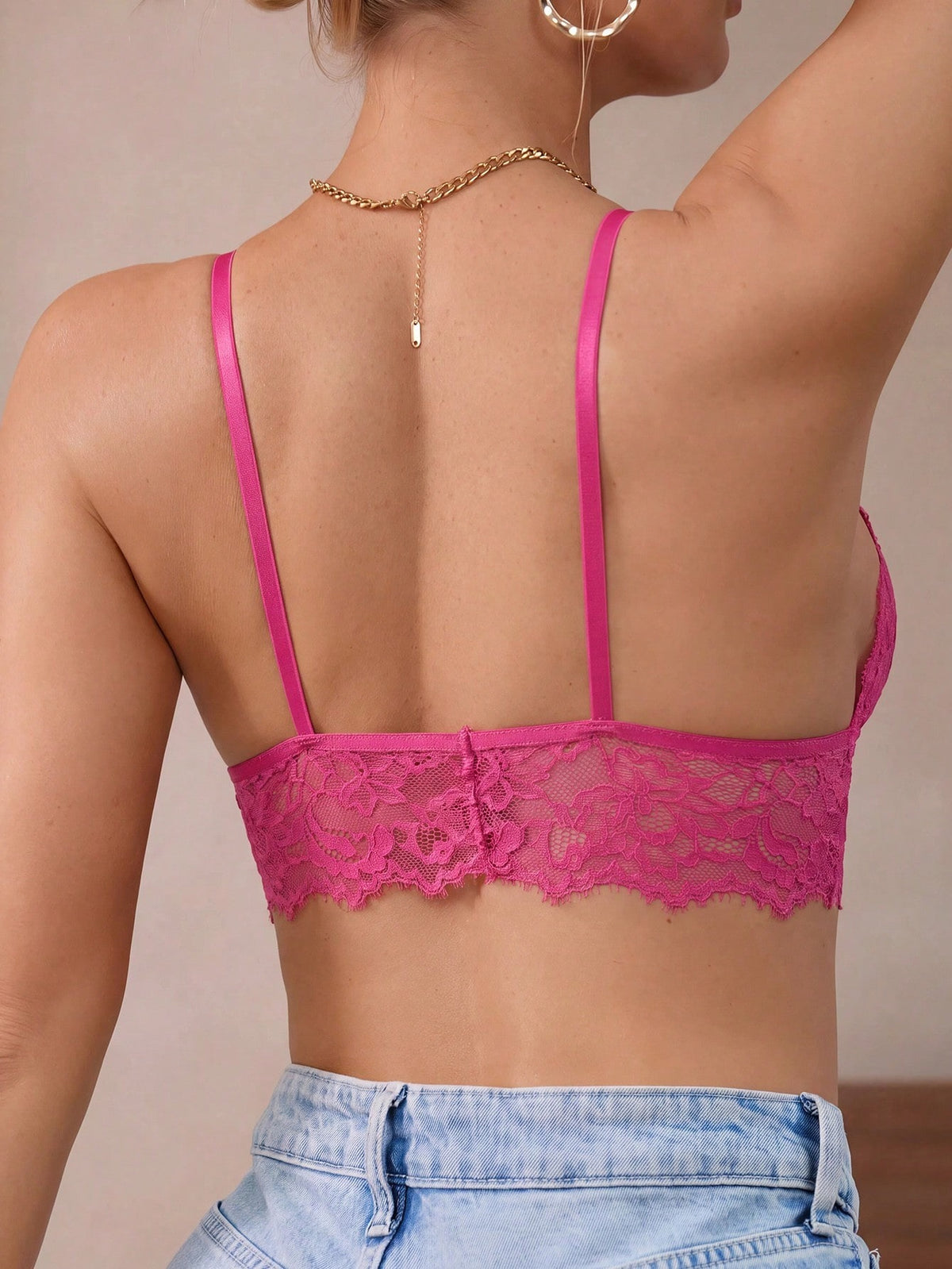 Sheer Lace Triangle Bralette — Pink