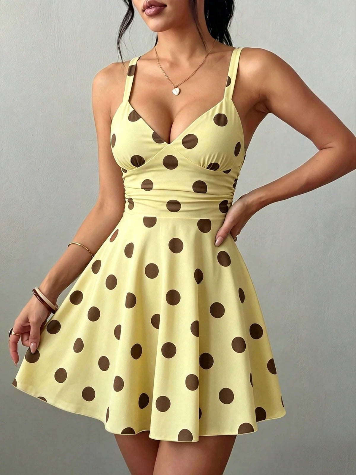 Skater Mini Dress — Yellow Dot