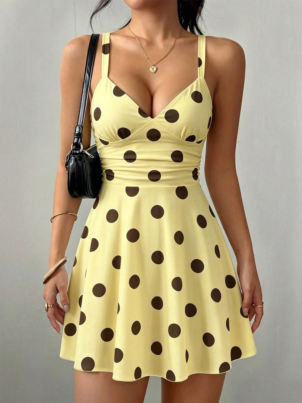 Skater Mini Dress — Yellow Dot