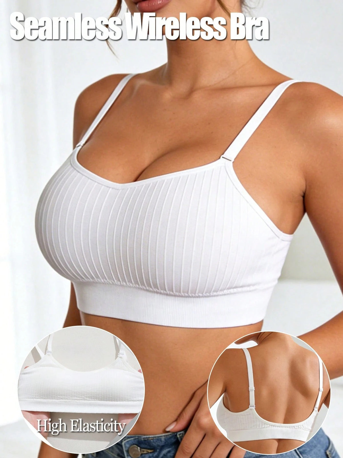 Ribbed U-Back Bra — White