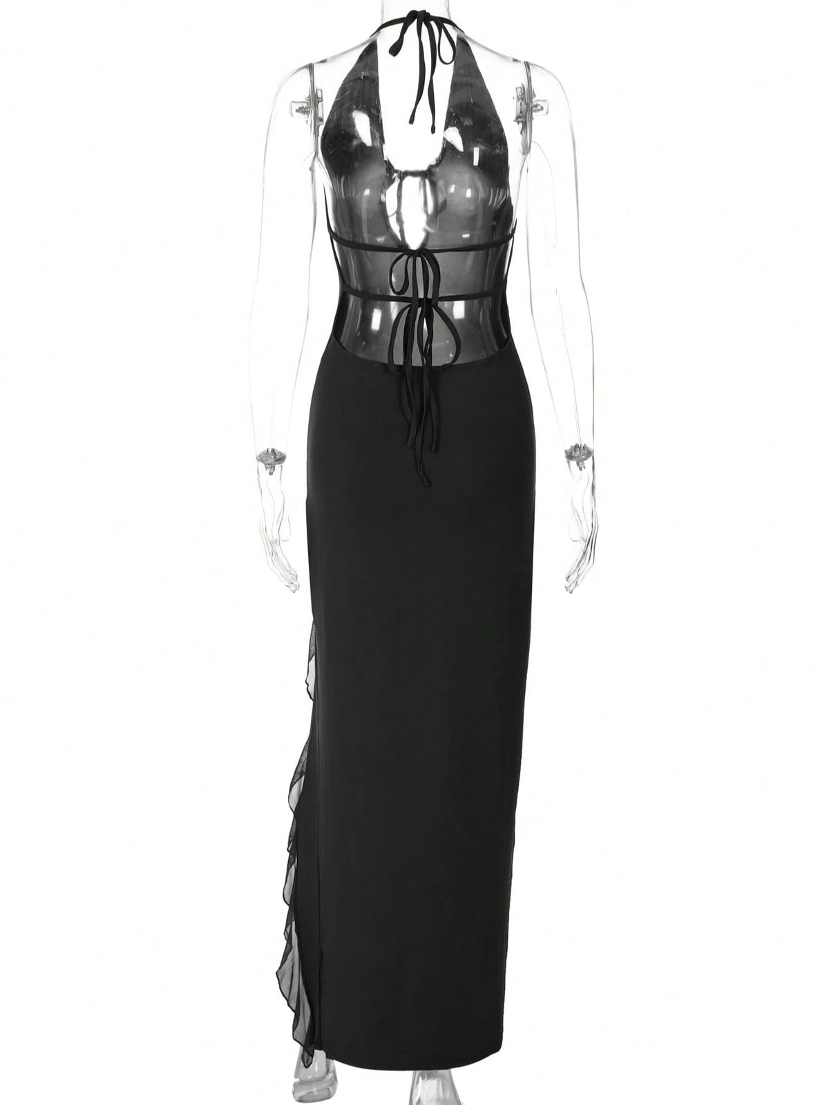 Halter Ruffle Maxi Dress — Black