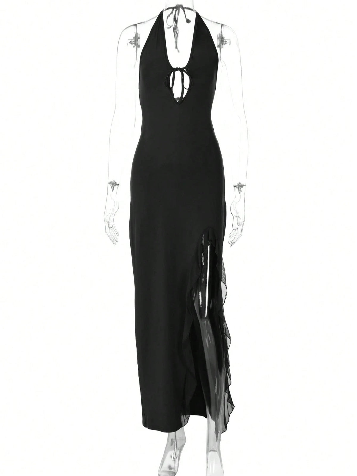 Halter Ruffle Maxi Dress — Black