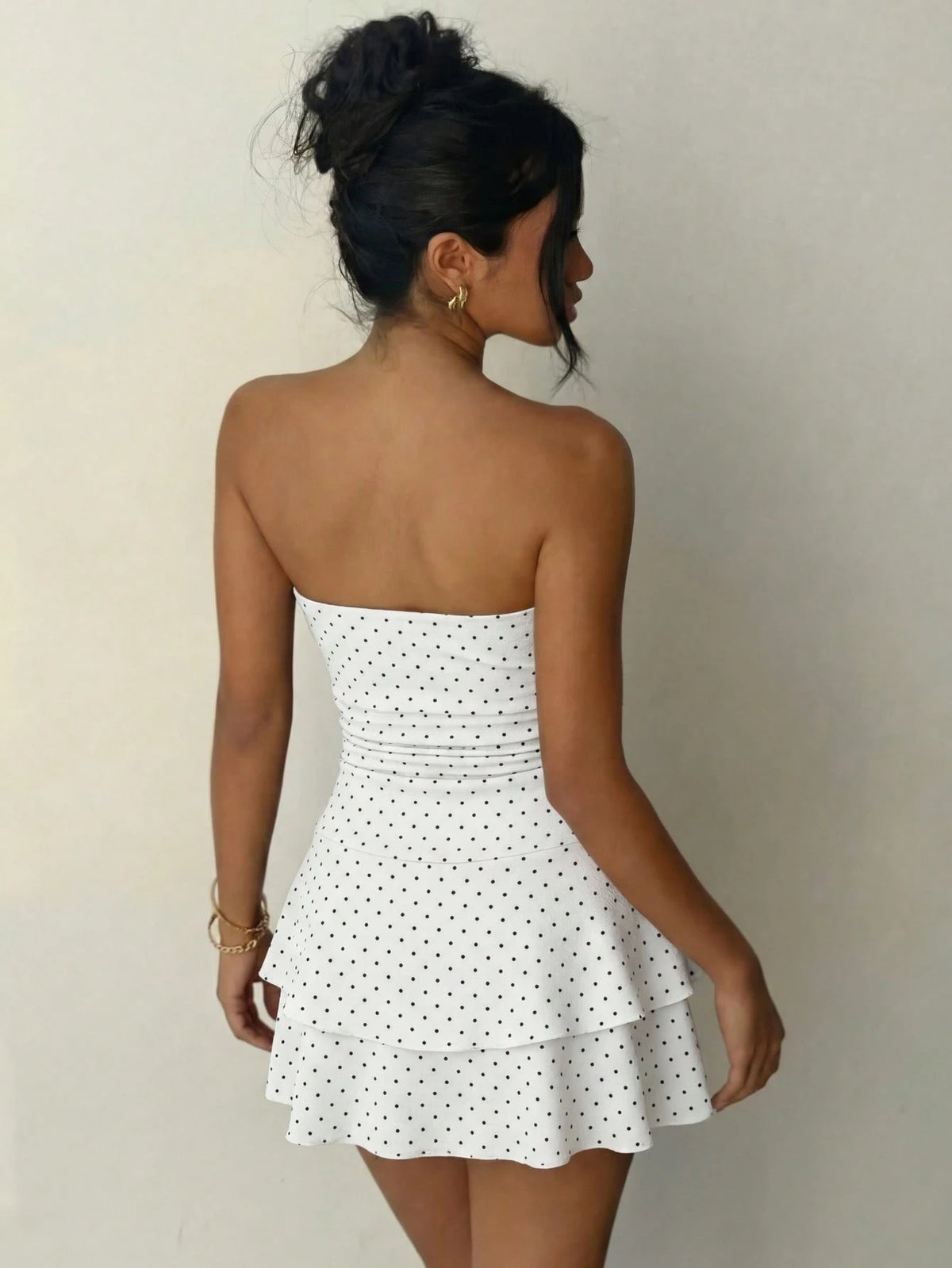 Polka Strapless Ruffle Mini — White