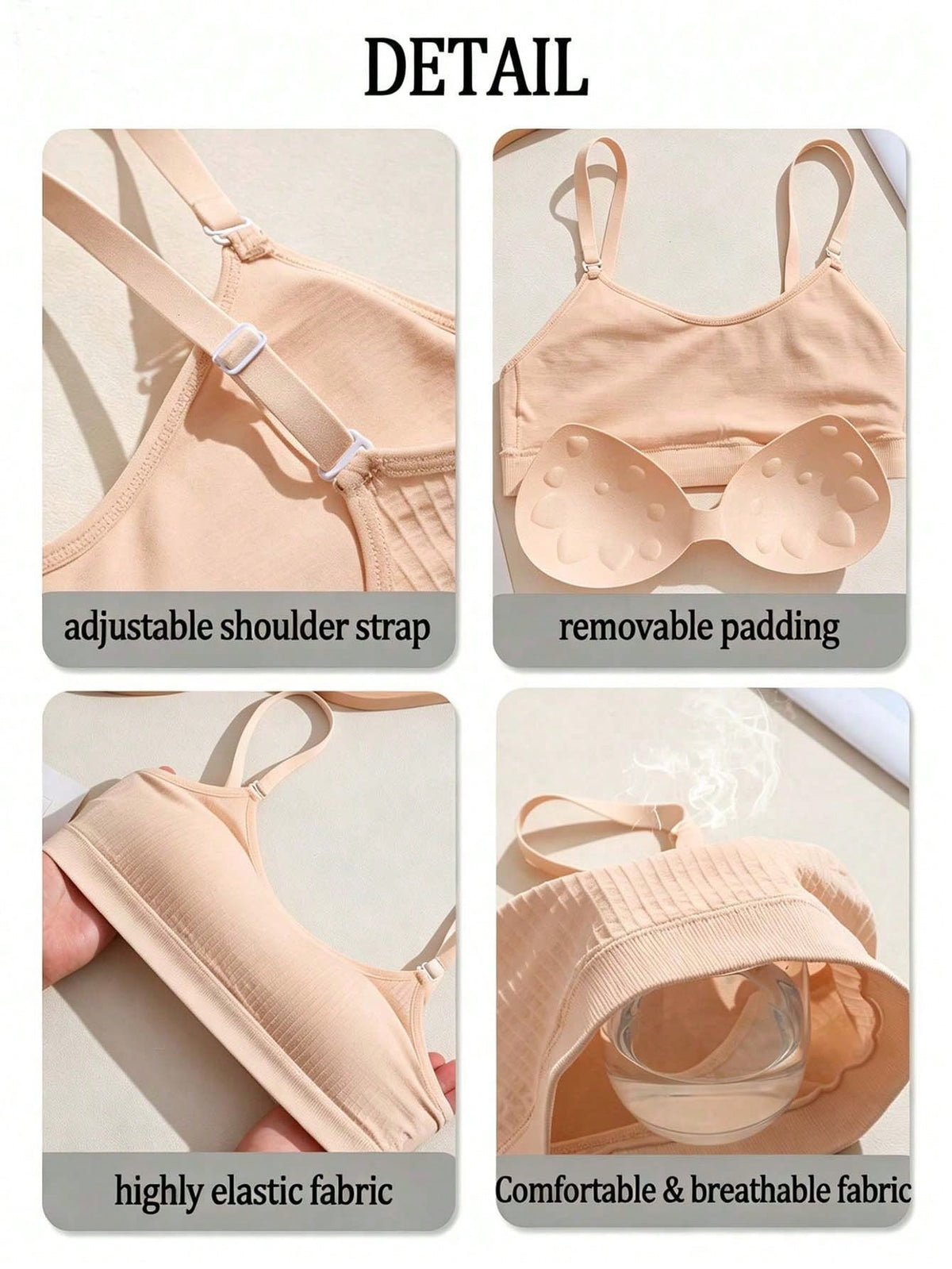Ribbed U-Back Bra — Beige