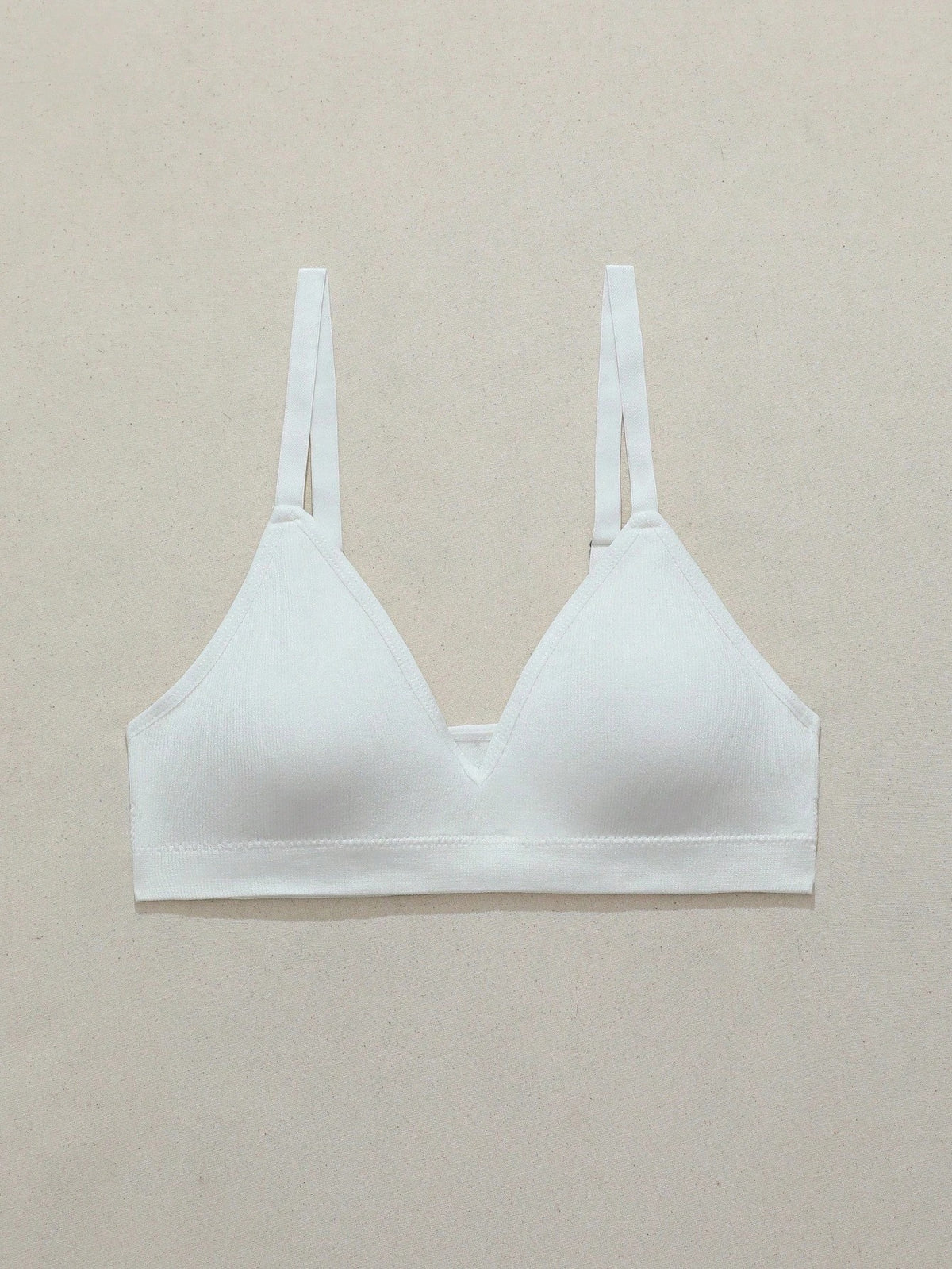 Ribbed Plunge Wireless Bra — White