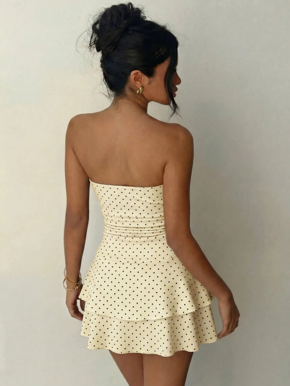 Polka Strapless Ruffle Mini — Yellow
