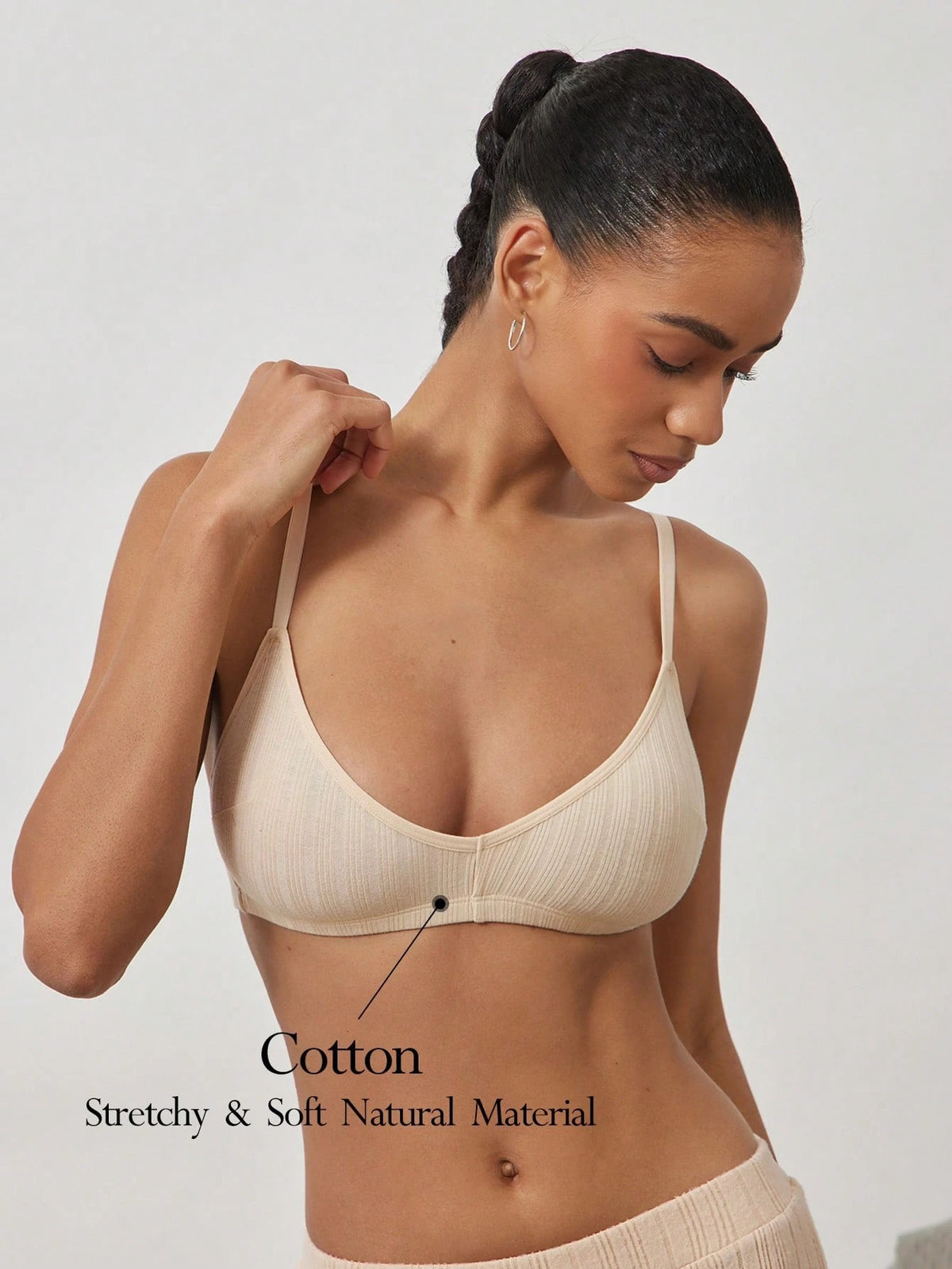 Ribbed Triangle Wireless Bra — Beige