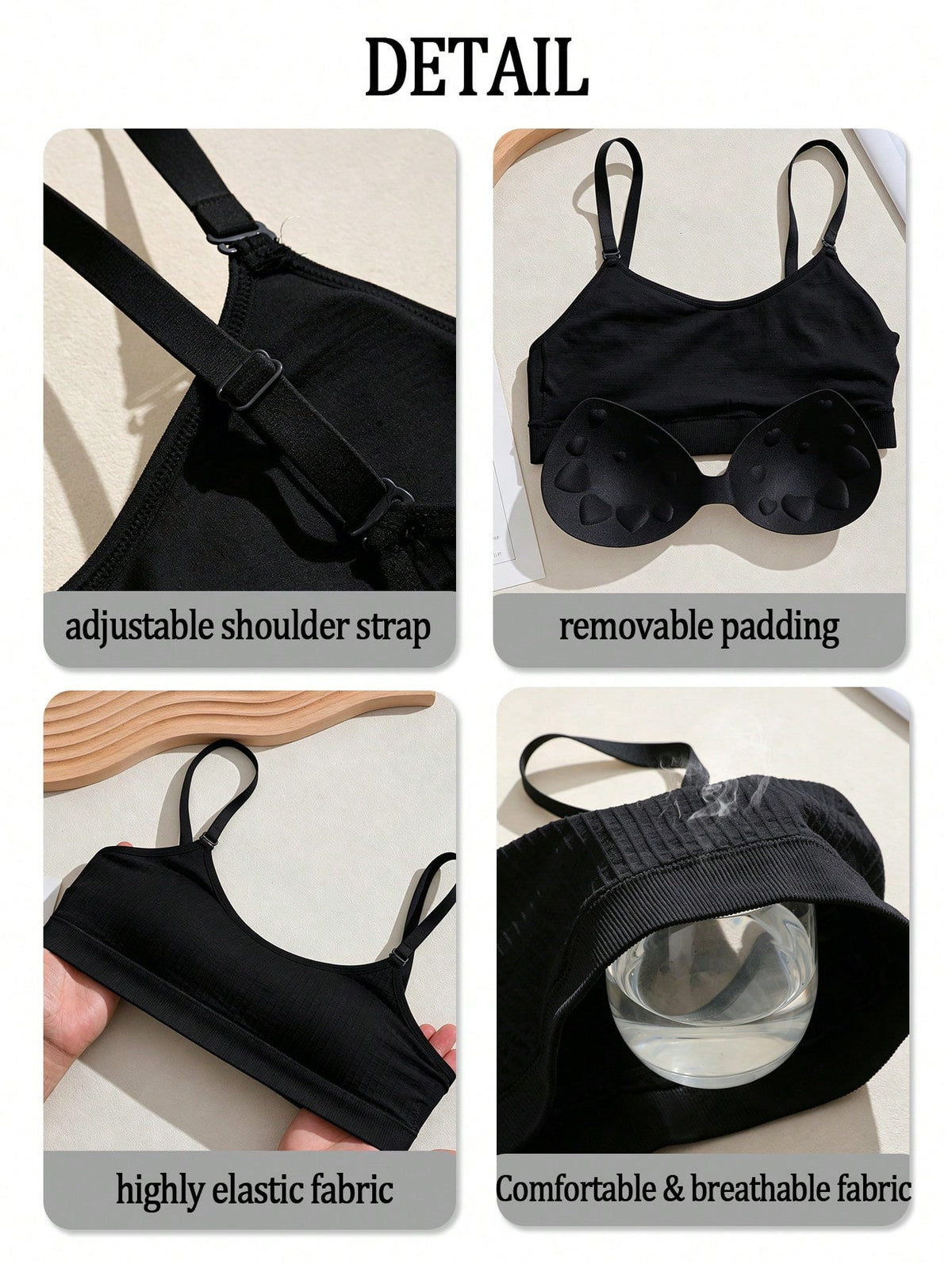 Ribbed U-Back Bra — Black