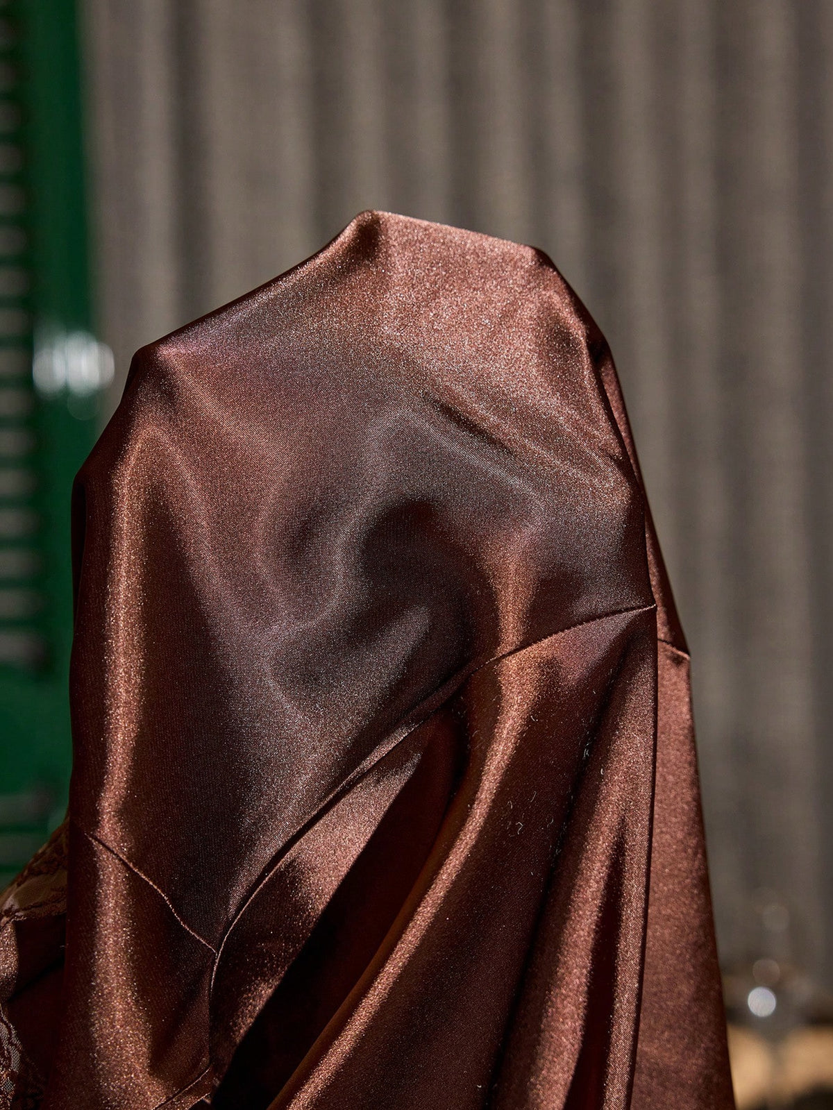Satin Lace-Neck Slip — Coffee