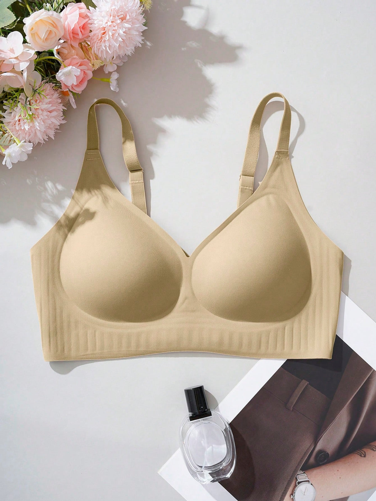Seamless Soft-Cup Bra — Apricot