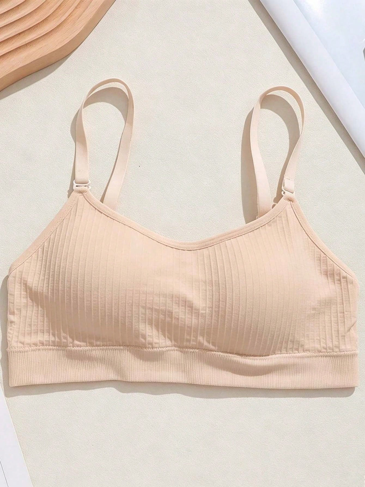 Ribbed U-Back Bra — Beige