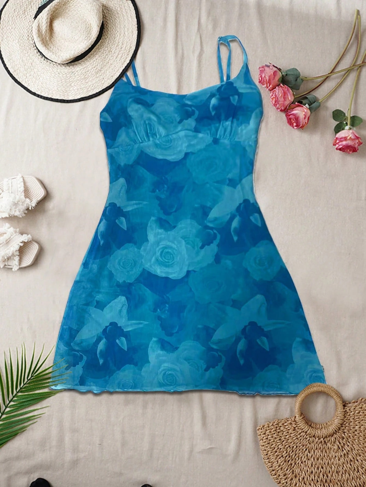 Floral Cami Mini Dress — Teal