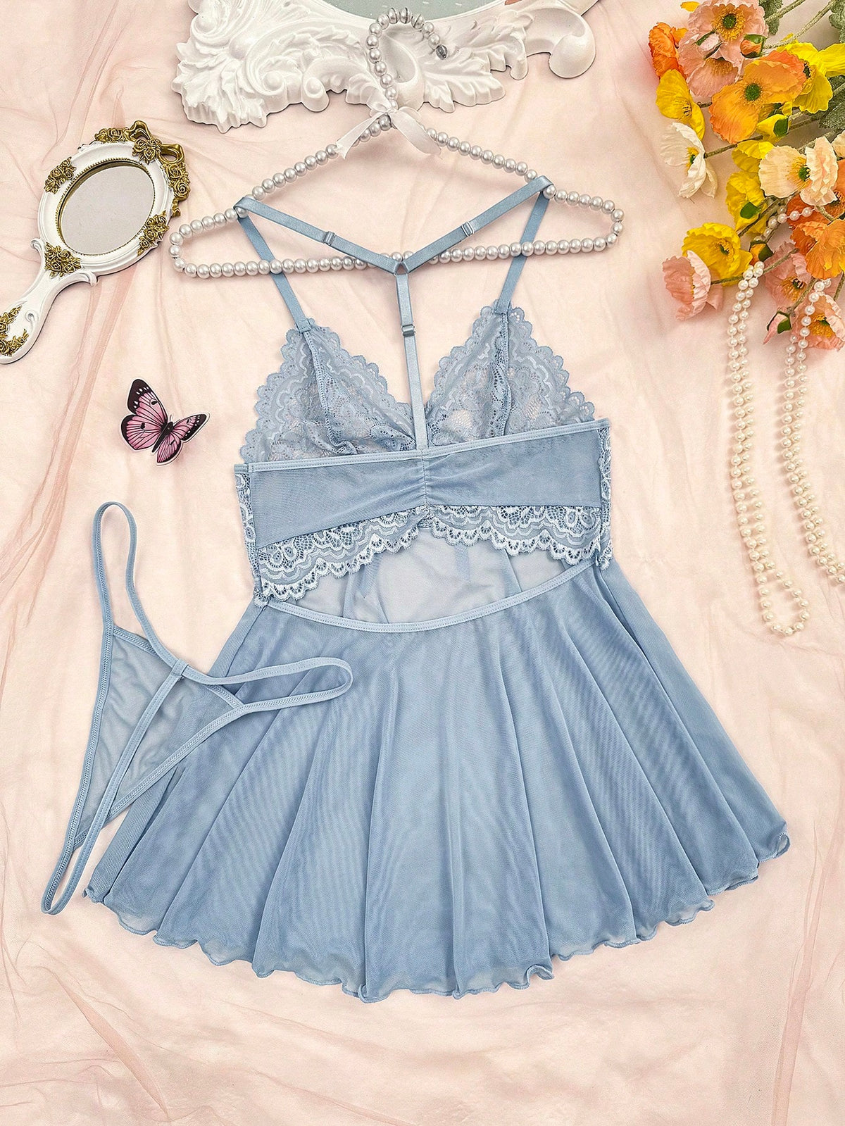 Lace Chemise Slip — Baby Blue