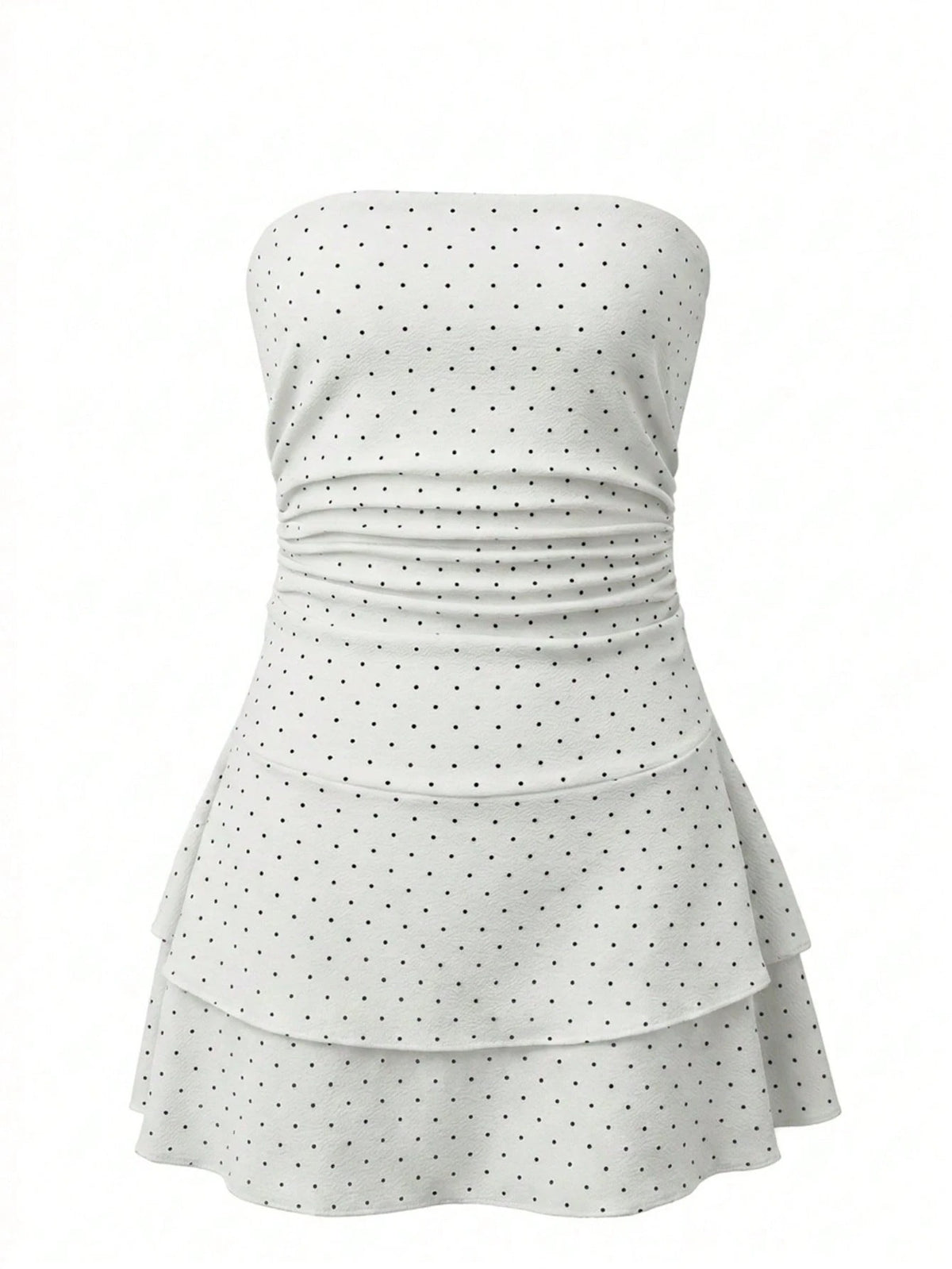 Polka Strapless Ruffle Mini — White