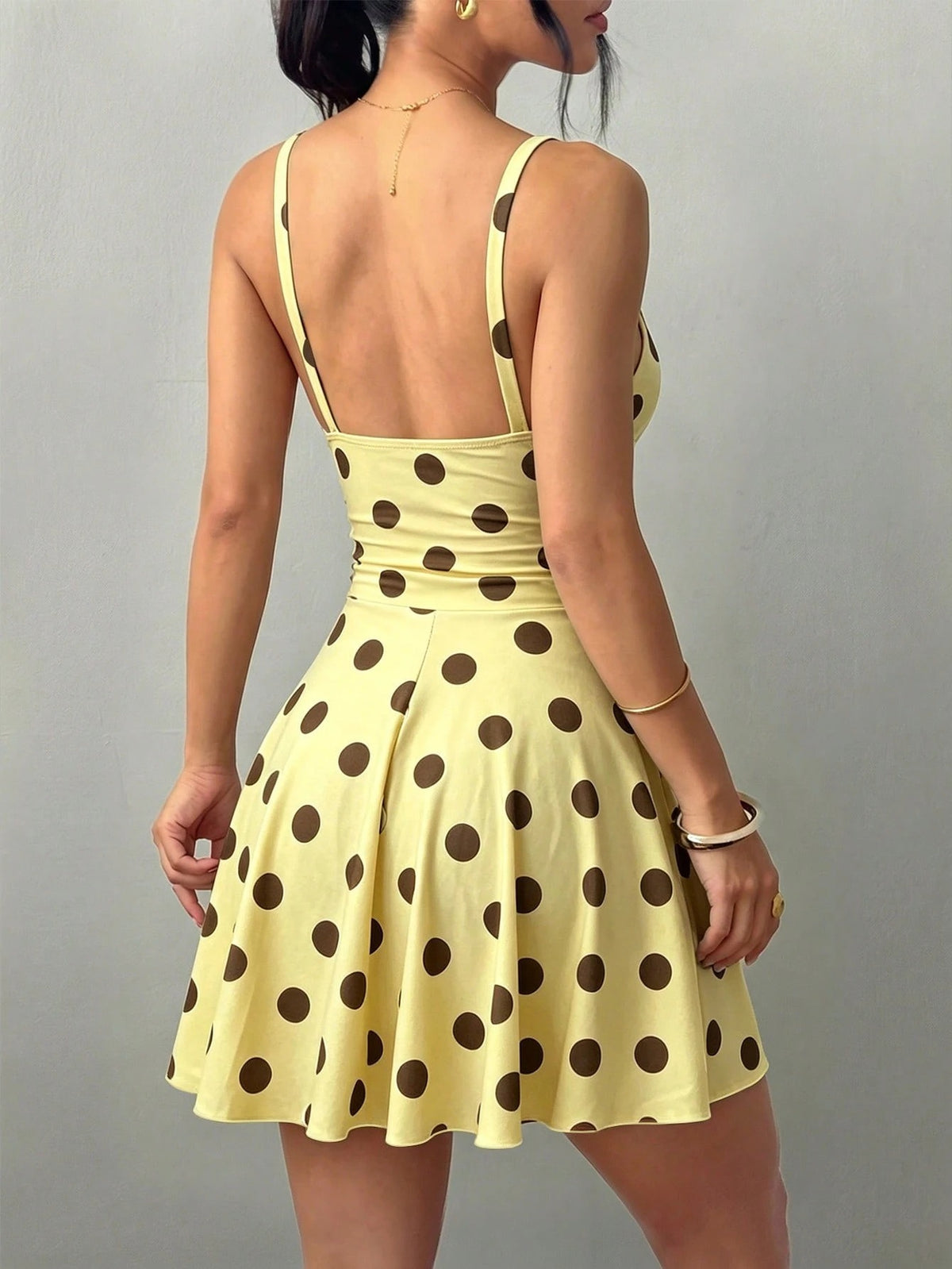 Skater Mini Dress — Yellow Dot