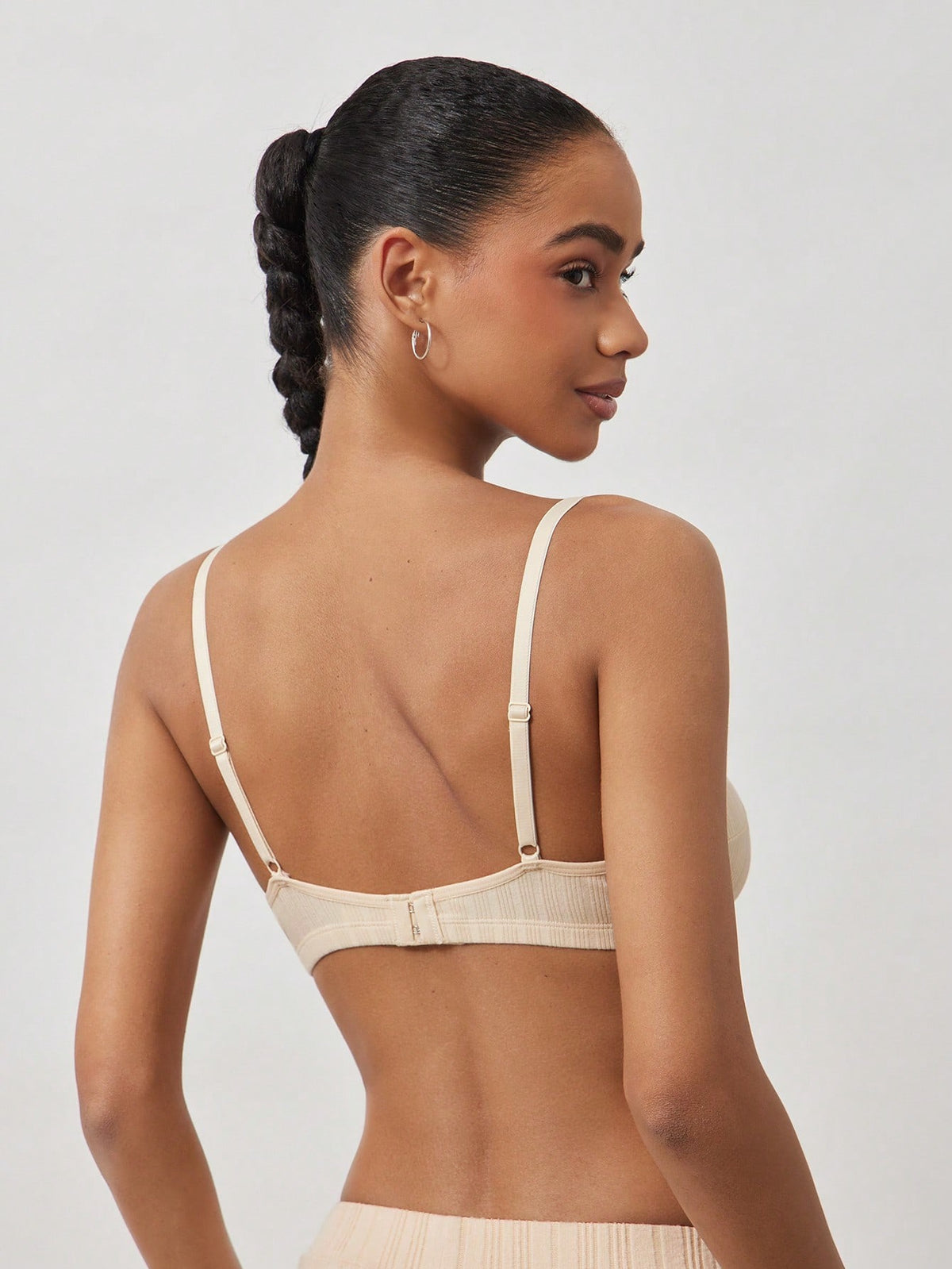 Ribbed Triangle Wireless Bra — Beige