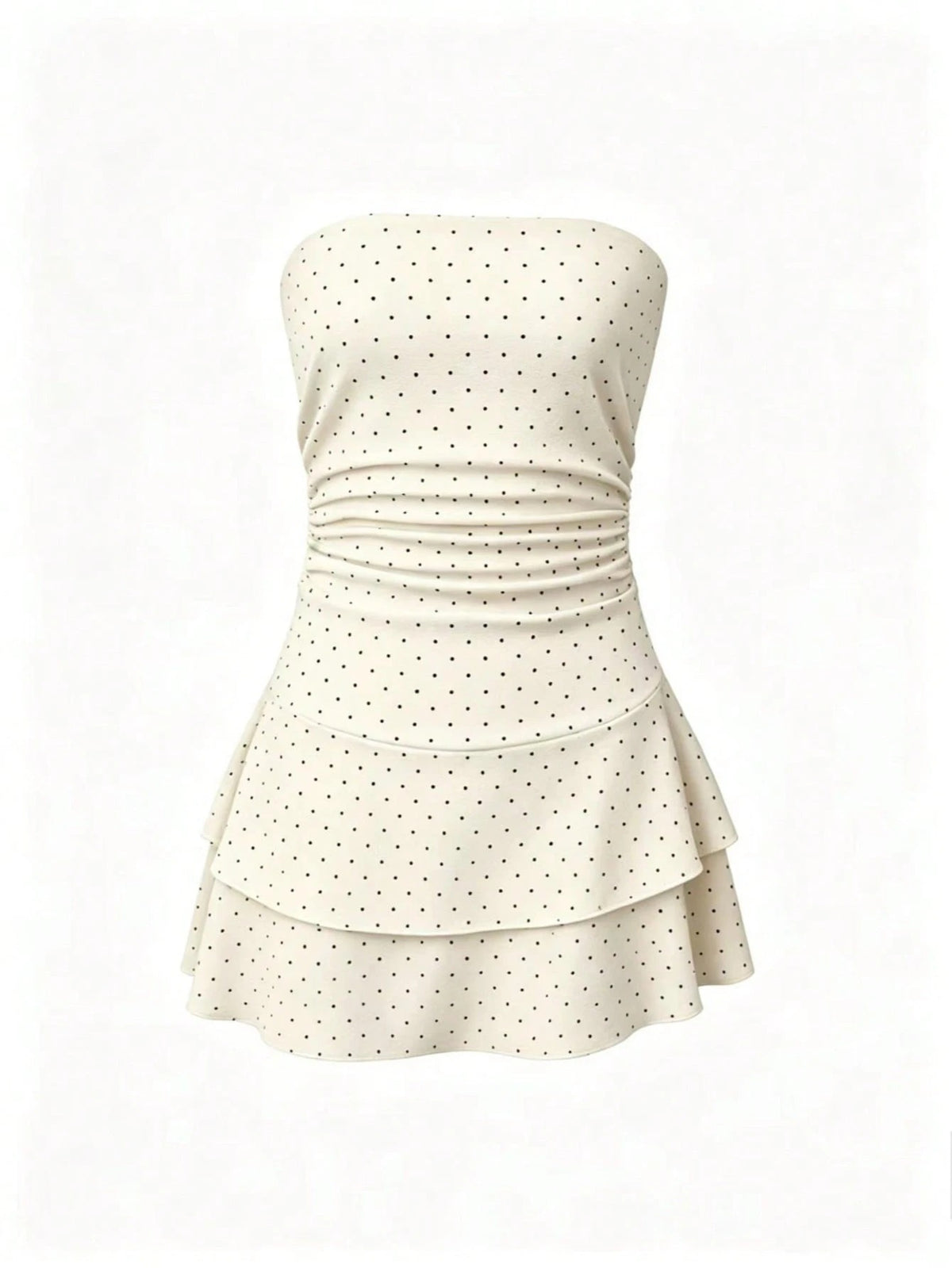 Polka Strapless Ruffle Mini — Yellow
