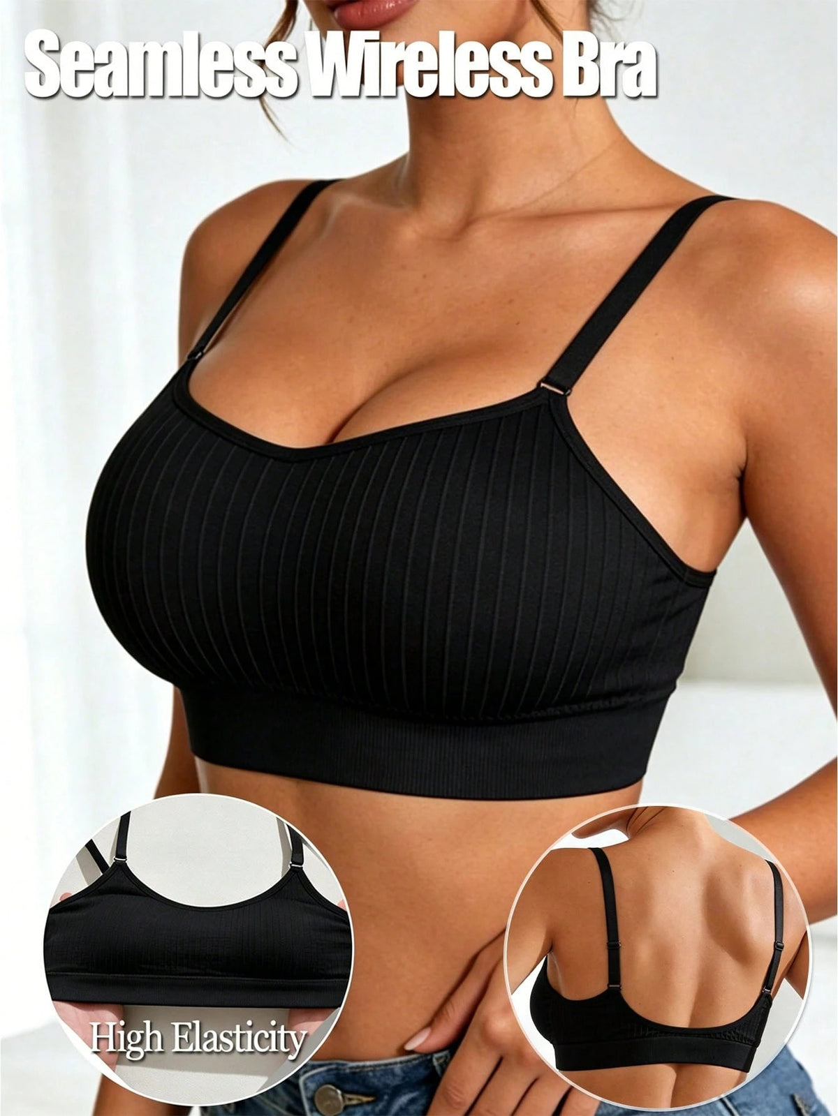 Ribbed U-Back Bra — Black