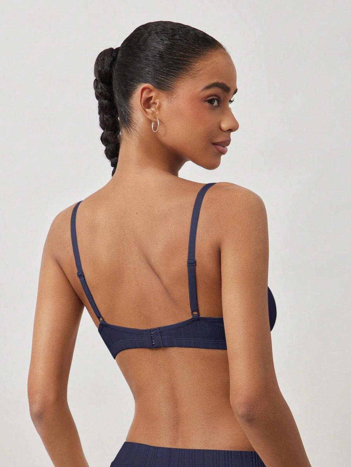 Ribbed Triangle Wireless Bra — Navy