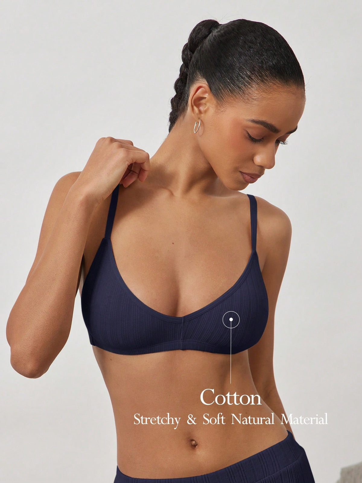 Ribbed Triangle Wireless Bra — Navy