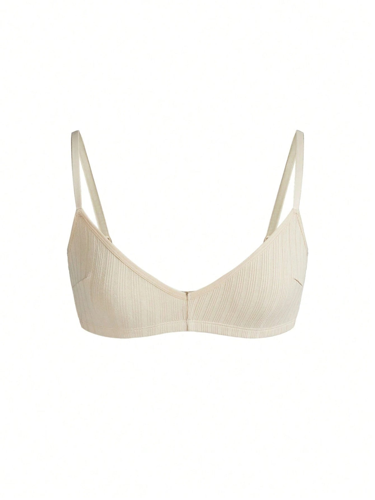 Ribbed Triangle Wireless Bra — Beige