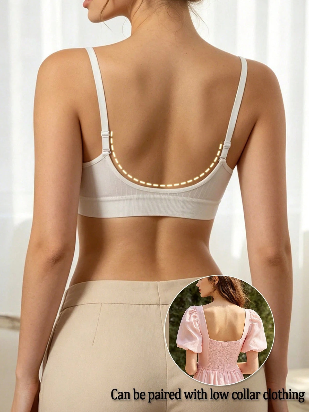 Ribbed U-Back Bra — White