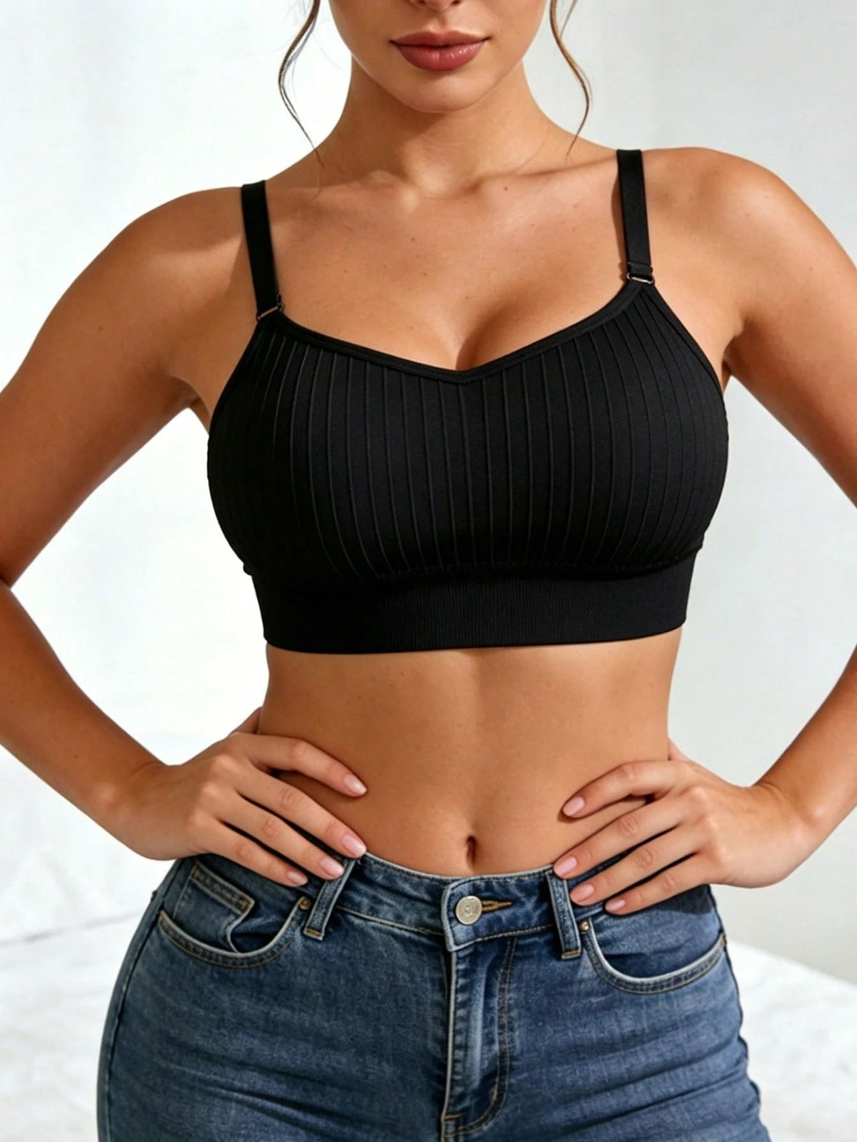 Ribbed U-Back Bra — Black