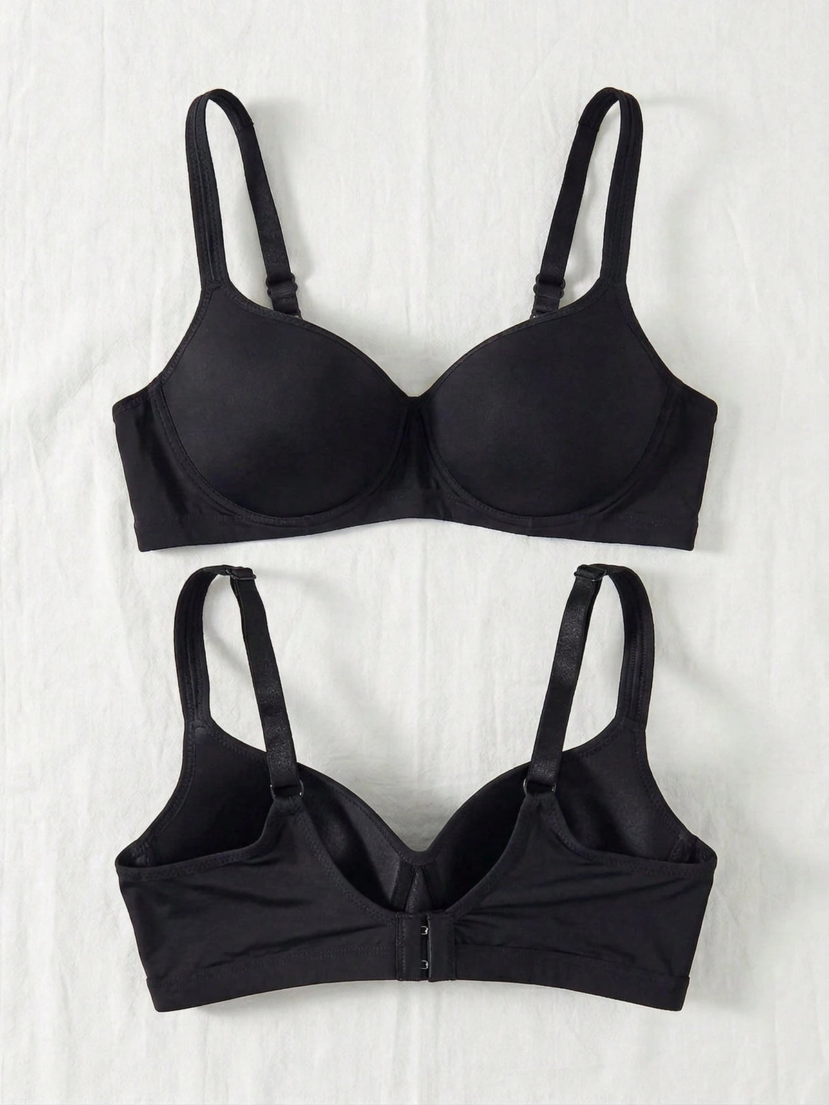 Satin-Strap Seamless Bra — Black