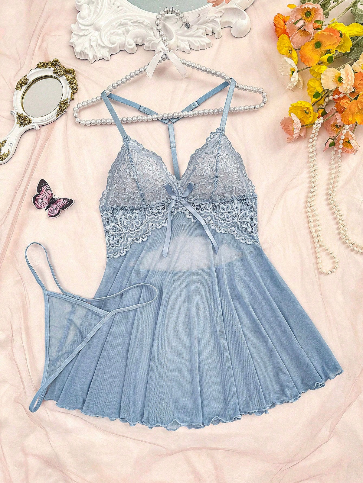 Lace Chemise Slip — Baby Blue