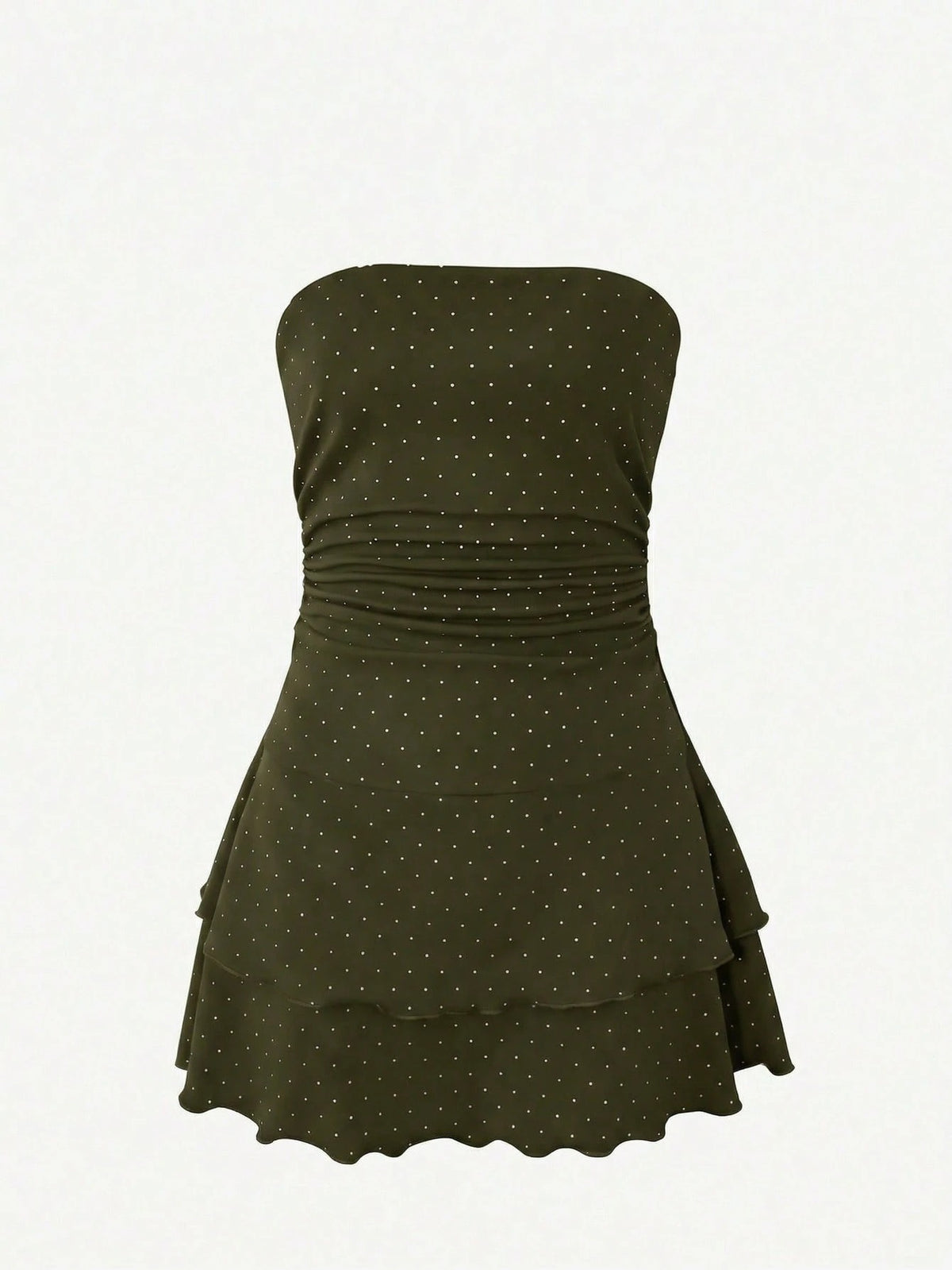Polka Strapless Ruffle Mini — Green