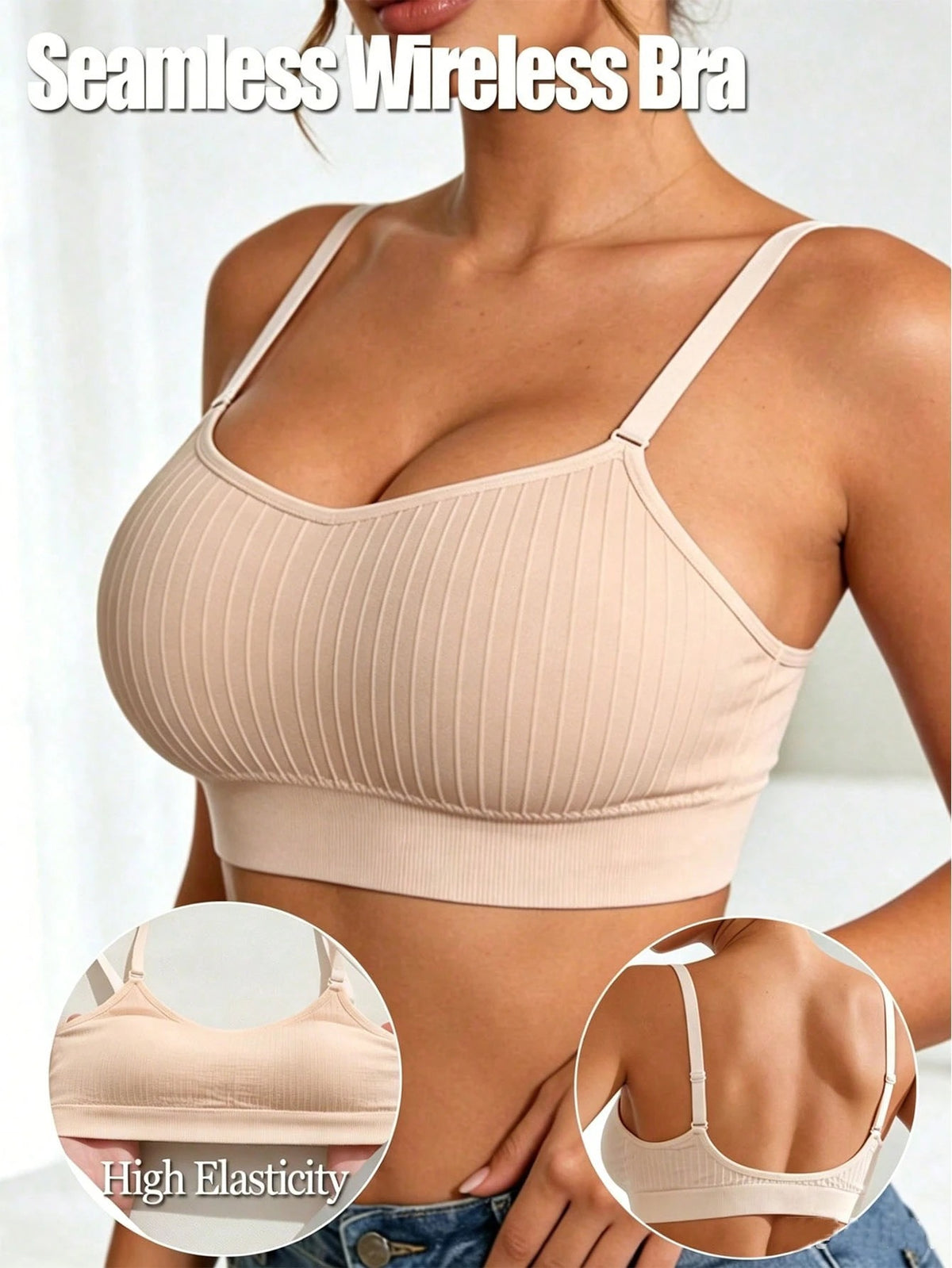 Ribbed U-Back Bra — Beige